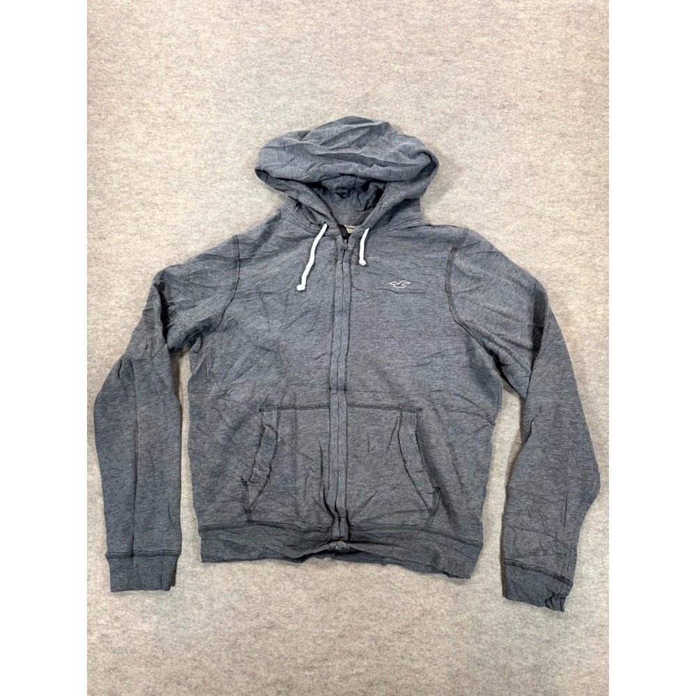 Vintage Hollister California Hoodie Mens Large Gray Ribbed Trim Pockets Full Zip